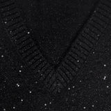 Sweater Cashmere Cuello V Negro Lentejuelas