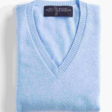 Sweater Cashmere Cuello V Celeste