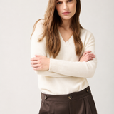 Sweater Cashmere Cuello V Crudo