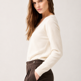 Sweater Cashmere Cuello V Crudo