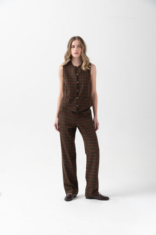 Pantalón Kusi Cuadros Chocolate y Aqua
