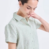 Blusa Lucía Lino irlandes Rayada Verde