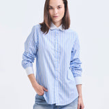 Camisa Ester Cuello Blanco Multiraya Celeste