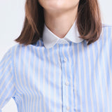 Camisa Ester Cuello Blanco Multiraya Celeste