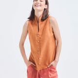 Blusa Isabel Sin Mangas Lino Caramelo