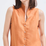 Blusa Isabel Sin Mangas Lino Caramelo