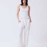 Pantalón Kusi Mid Rise Lino Espiga Blanco