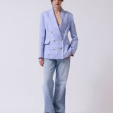 Blazer Venecia Lino Principe de Gales Celeste