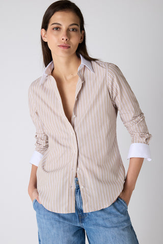 Camisa Luz Rayada Moka y Burdeo