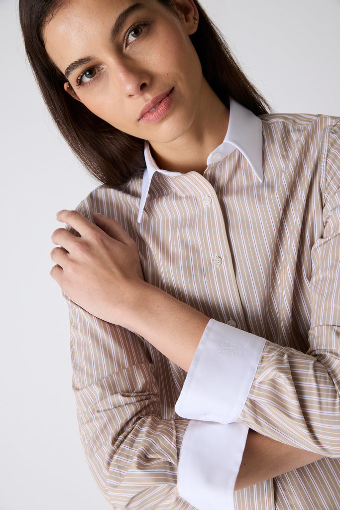 Camisa Luz Rayada Moka y Burdeo