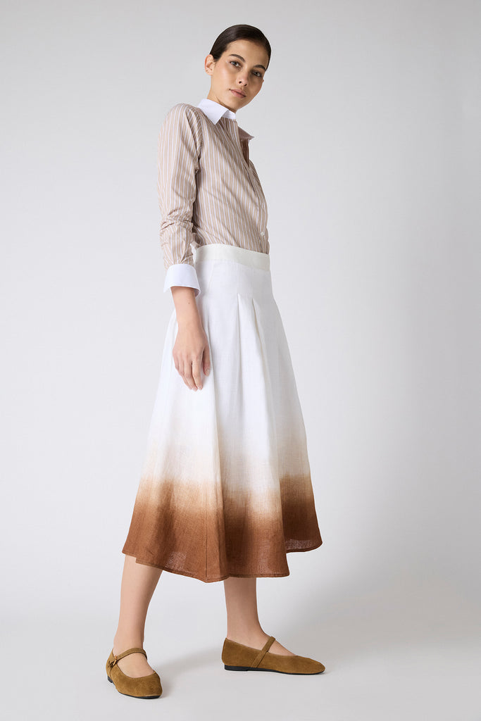 Pollera Victoria Lino Blanco Degrade Chocolate
