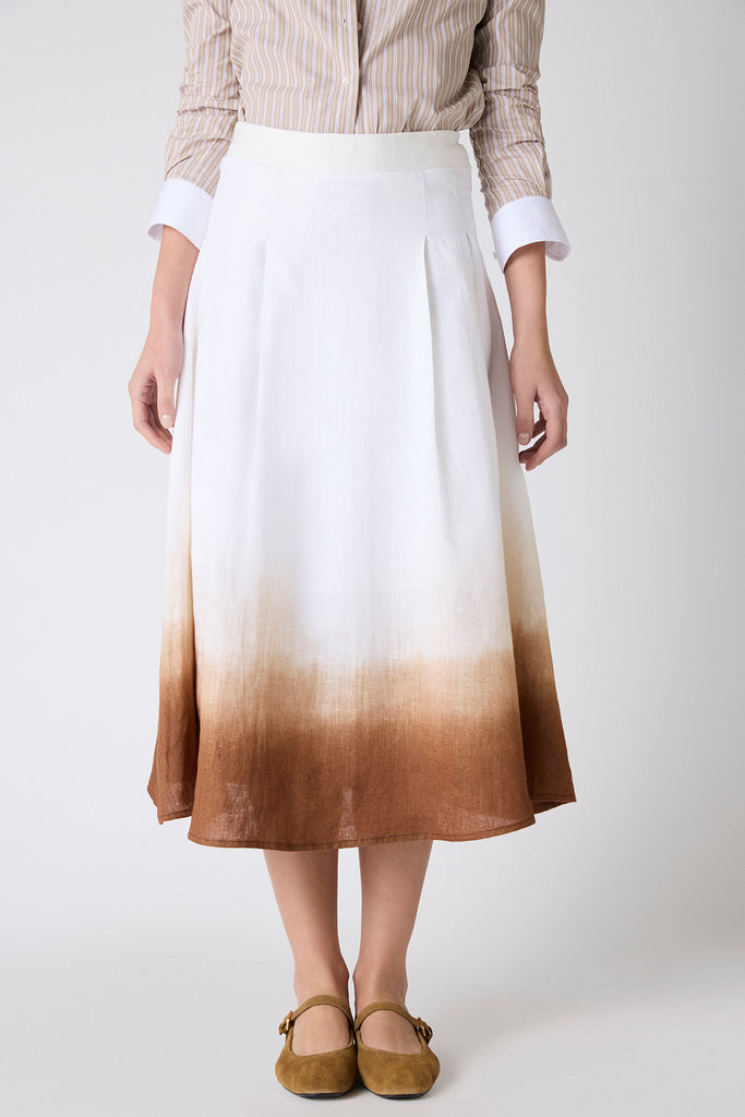 Pollera Victoria Lino Blanco Degrade Chocolate