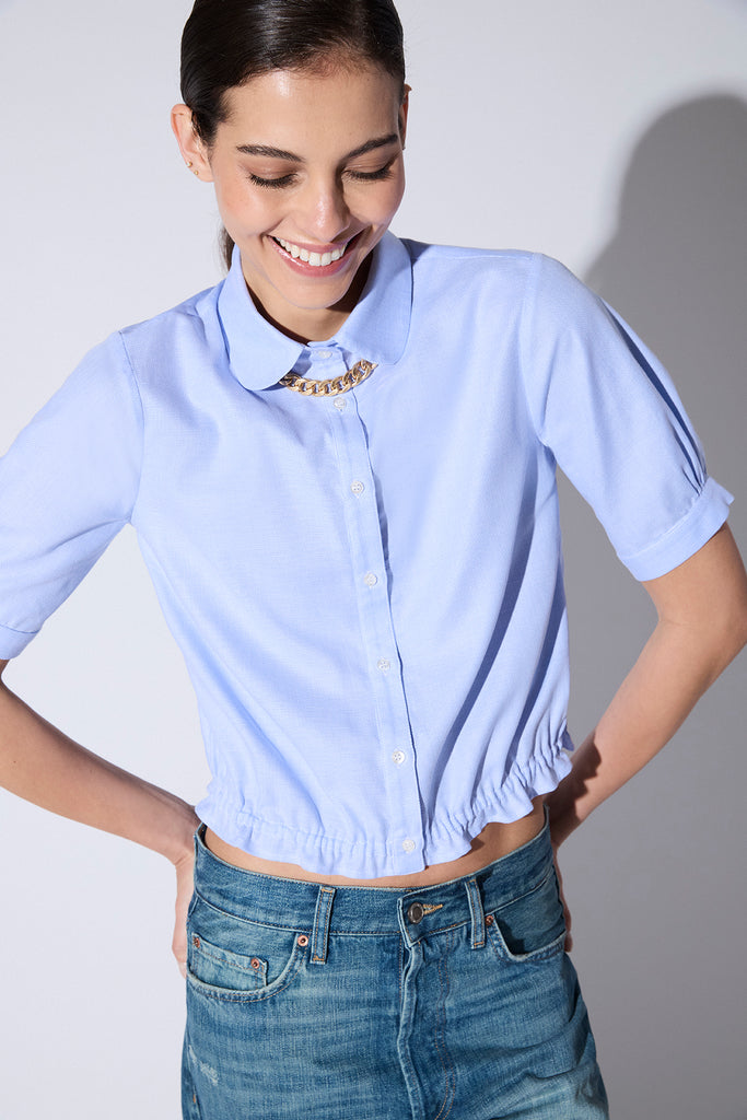 Blusa Mia Algodón Tramado Celeste