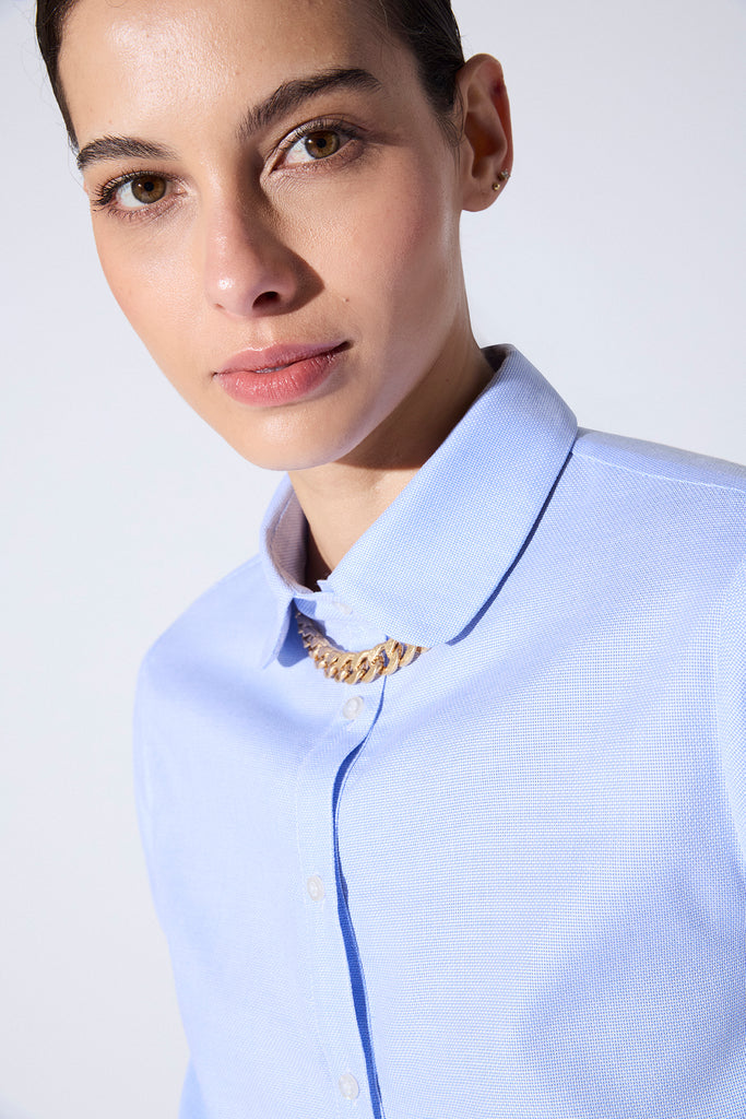 Blusa Mia Algodón Tramado Celeste