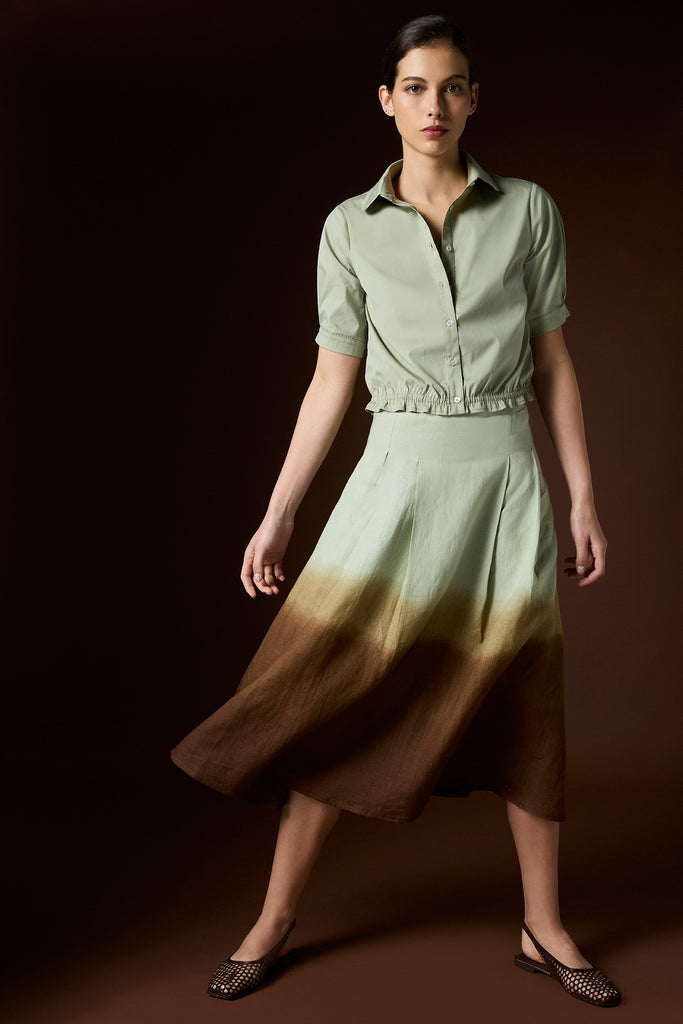 Pollera Victoria Lino Matcha Degrade Chocolate