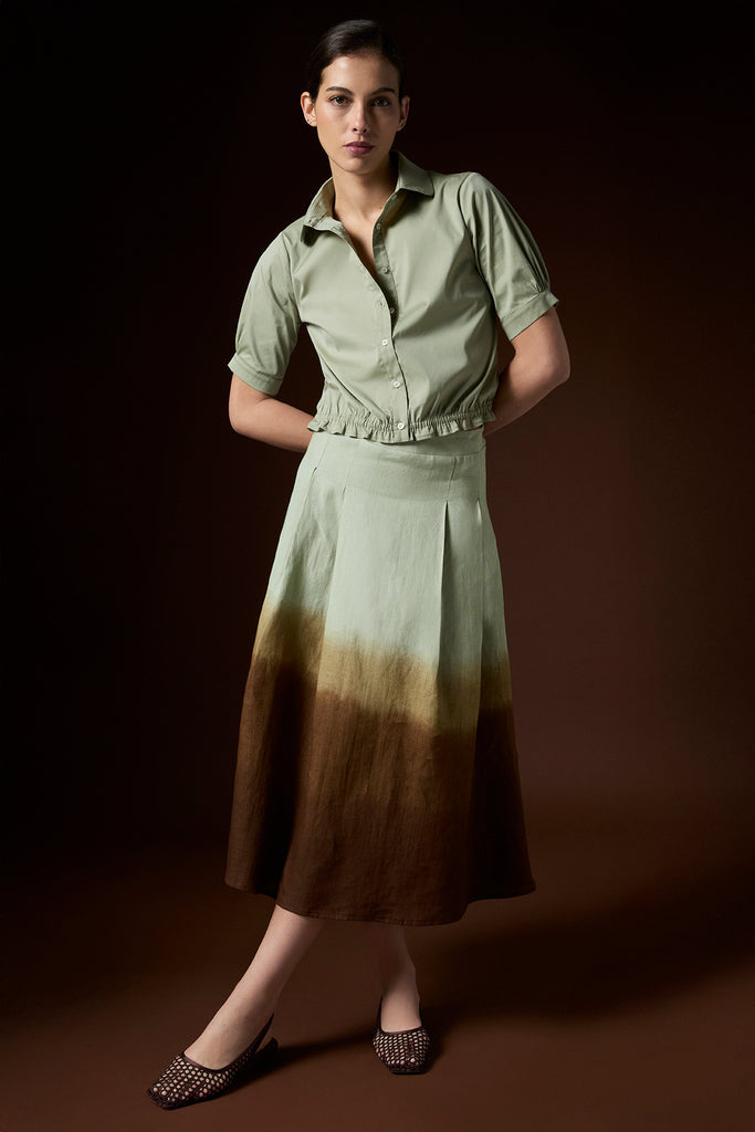 Pollera Victoria Lino Matcha Degrade Chocolate