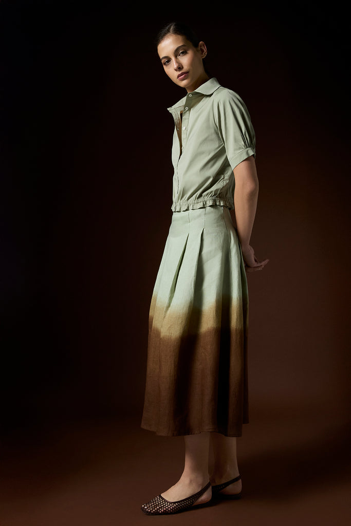 Pollera Victoria Lino Matcha Degrade Chocolate