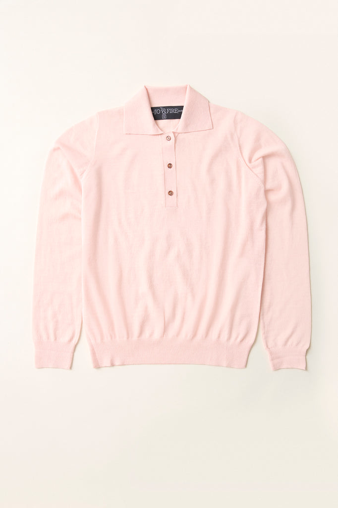 Sweater Cashmere Cuello Polo Rosa