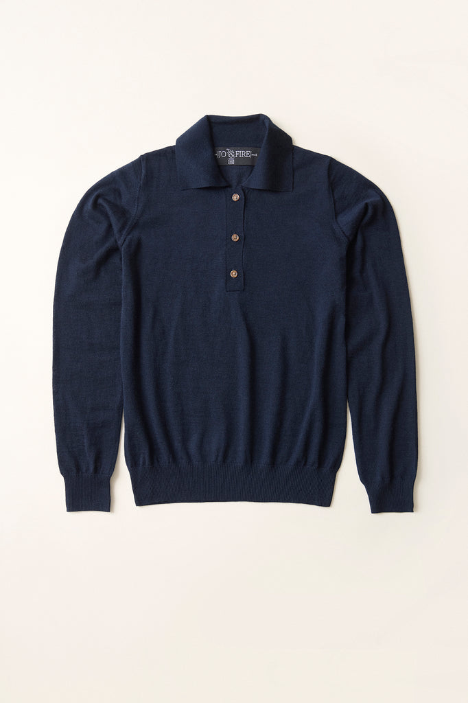 Sweater Cashmere Cuello Polo Azul Marino