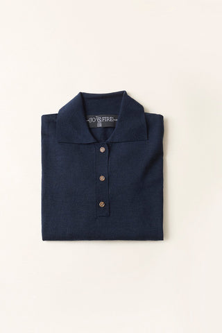 Sweater Cashmere Cuello Polo Azul Marino