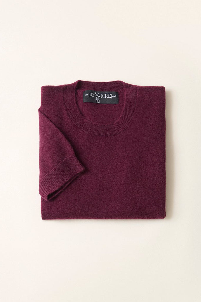 Sweater Cashmere Manga Corta Burdeo