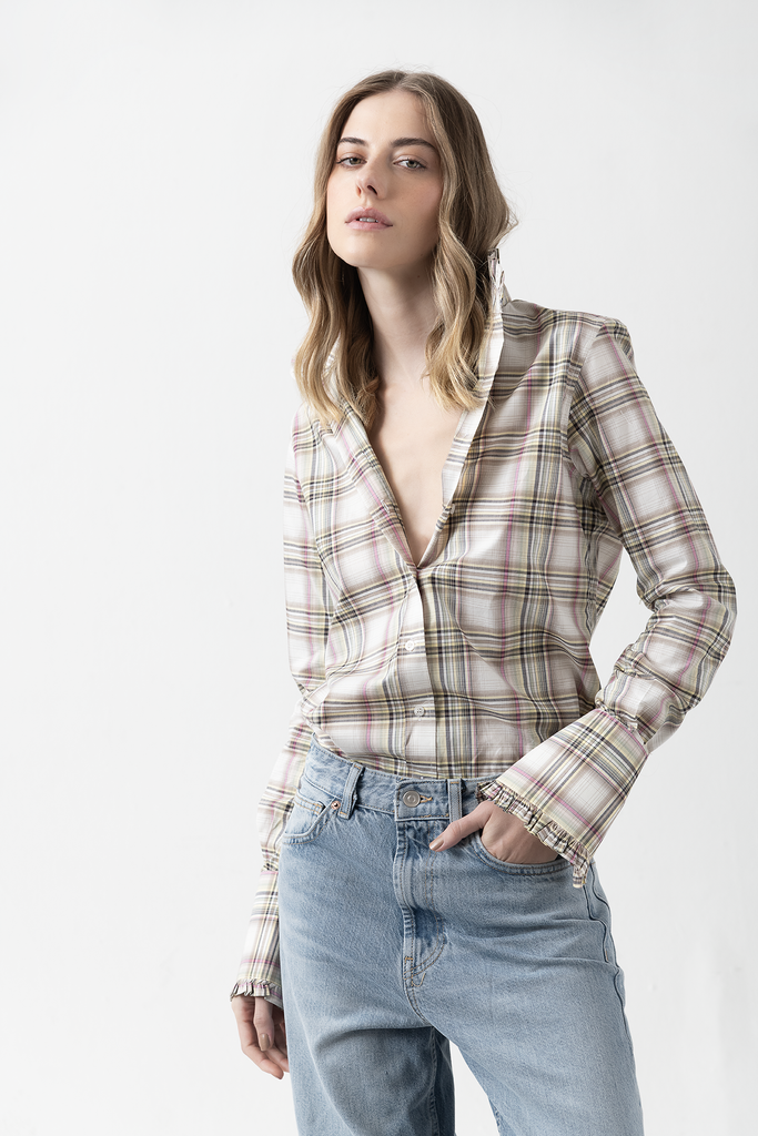 Camisa Adelaida Escocesa Rosa y Verde