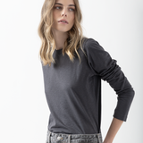 Polera Algodón Pima C/R Manga Larga Gris