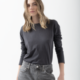 Polera Algodón Pima C/R Manga Larga Gris