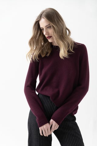 Sweater Cashmere Cuello Redondo Burdeo