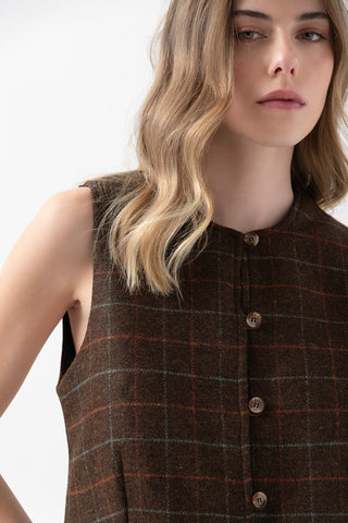 Gilet Clara Cuadros Chocolate y Aqua