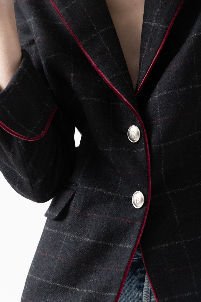 Blazer New Paris Cuadros Negro Vivo Burdeo