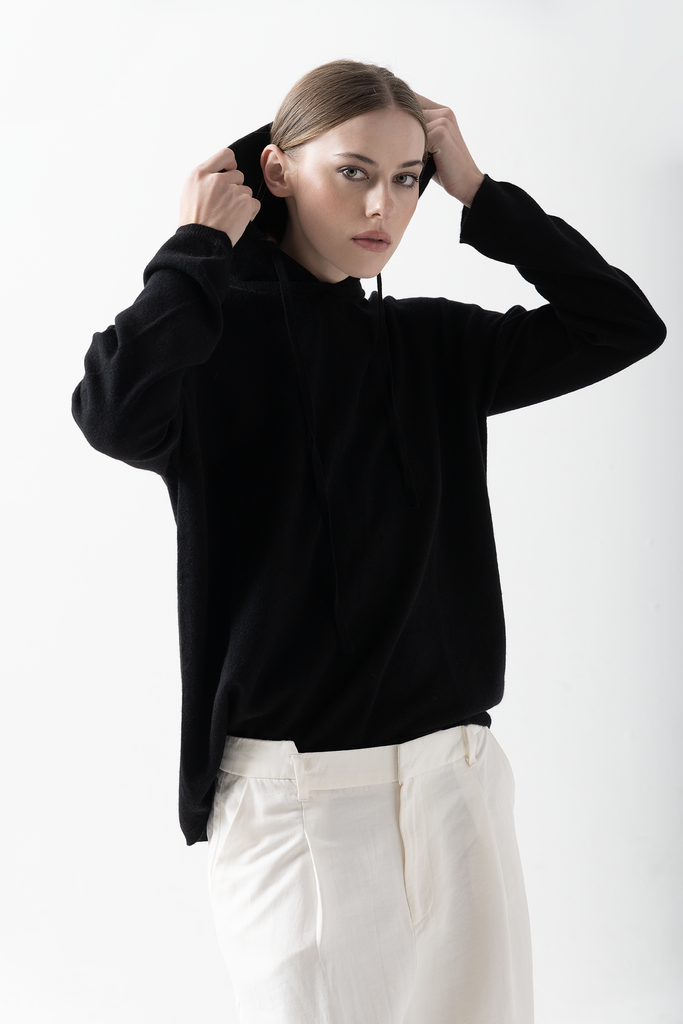Hooded Cashmere Negro