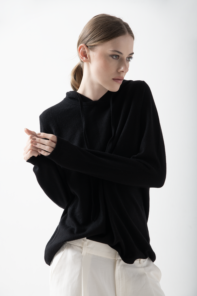 Hooded Cashmere Negro