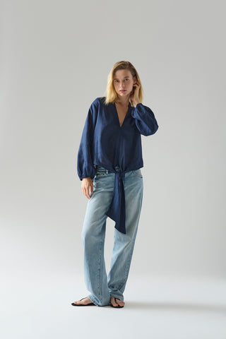 Blusa Eva Lino Azul Marino