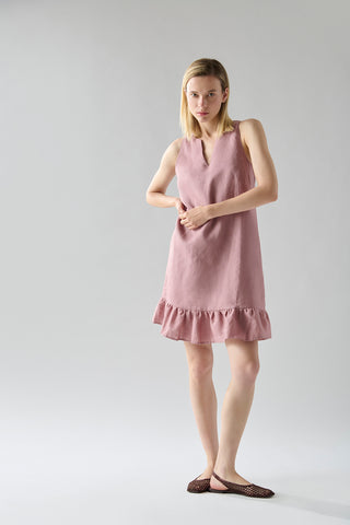 Vestido Lino Corto Rosado