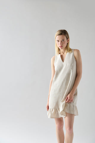 Vestido Lino Corto Beige