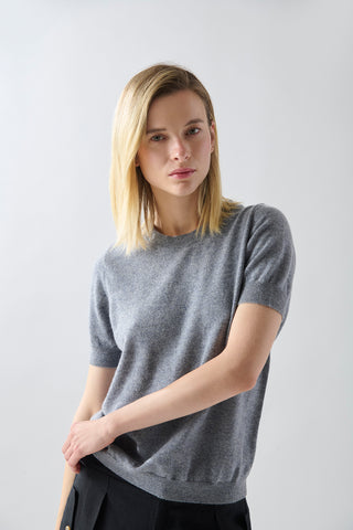 Sweater Cashmere Manga Corta Gris
