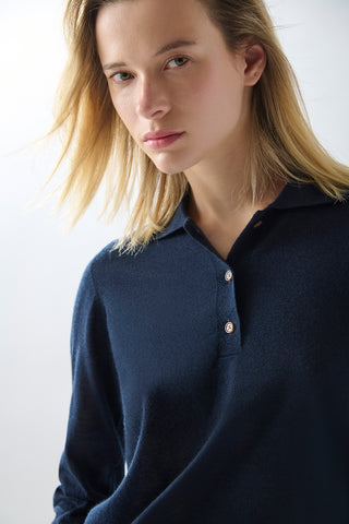 Sweater Cashmere Cuello Polo Azul Marino
