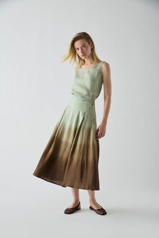 Pollera Victoria Lino Matcha Degrade Chocolate