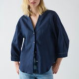 Camisa Sakai Lino Azul con Vivo Plata