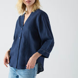 Camisa Sakai Lino Azul con Vivo Plata