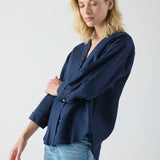 Camisa Sakai Lino Azul con Vivo Plata