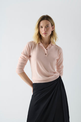 Sweater Cashmere Cuello Polo Rosa