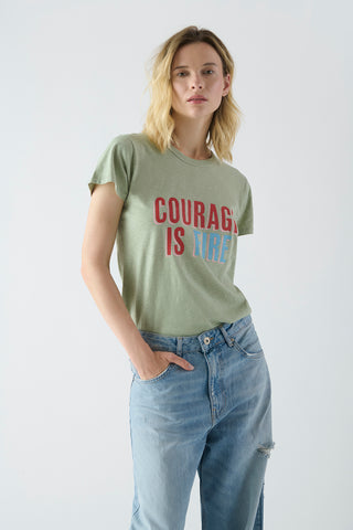 Polera Rodas en Pima Matcha "Courage is Fire"