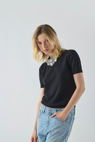 Sweater Cashmere Manga Corta Negro