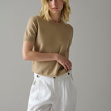 Sweater Cashmere Manga Corta Beige