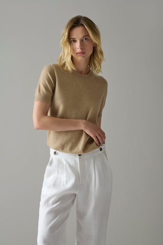 Sweater Cashmere Manga Corta Beige