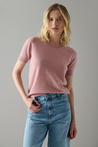 Sweater Cashmere Manga Corta Rosa