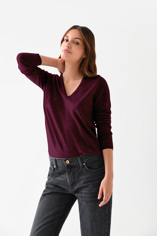 Sweater Cashmere Cuello V Burdeo