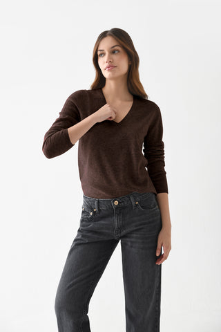 Sweater Cashmere Cuello V Chocolate